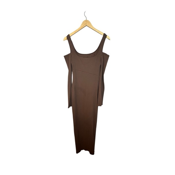 Bumpsuit The Sculpting Rib Long Sleeve Cut-Out Brown Maxi Dress M - Picture 9 of 12